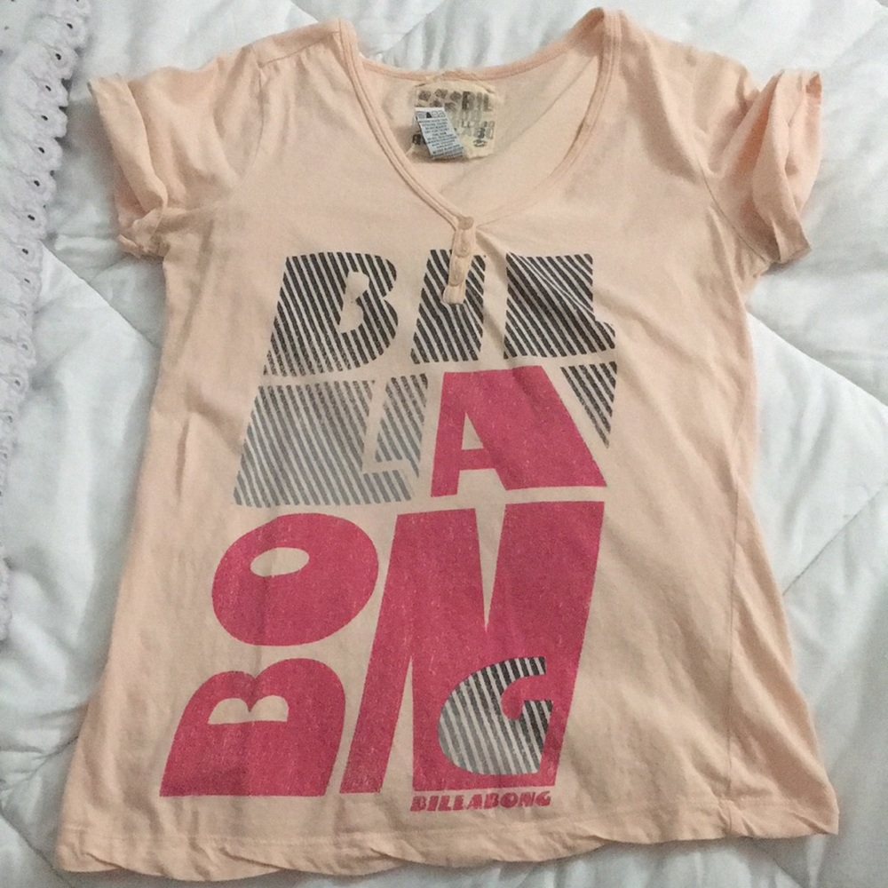 Billabong Light Pink V-Neck Graphic Tee Size XS